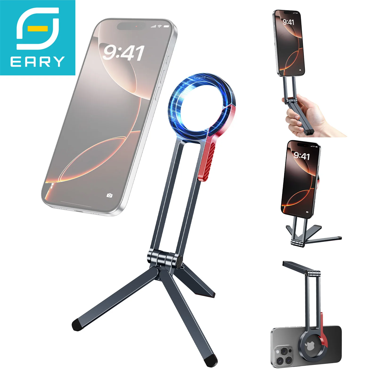 

Eary Portable Magnetic Selfie Stick Tripod 360° Rotation Phone Holder Stand Foldable Small Size for Video Recording Vlog Travel