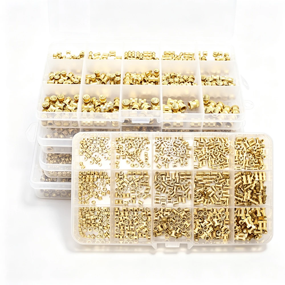 Brass Threaded Inserts Kit Knurled Injection Molding Nuts for 3D Print PETG Nylon ABS Plastics by Ultrasonic or Heat 1450-100Pcs