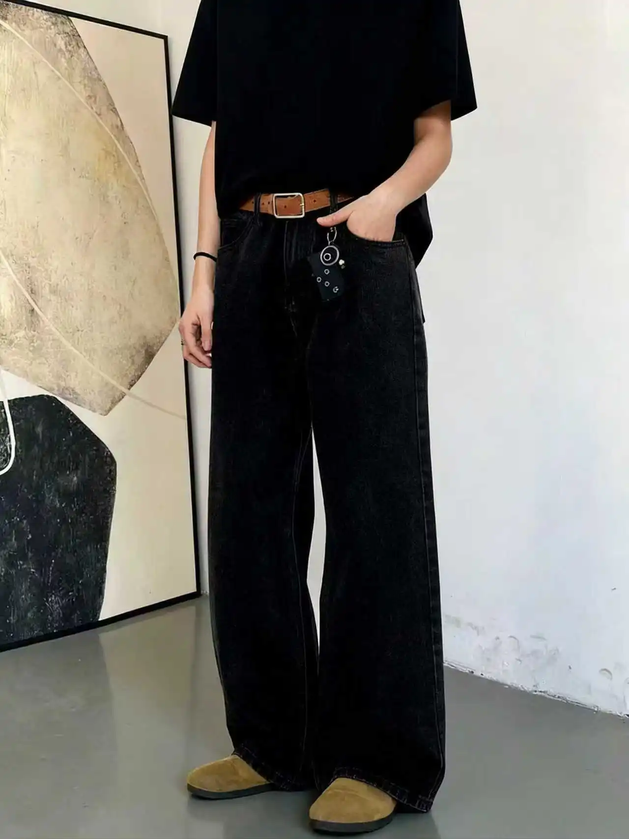 

Мужские черные свободные брюки — мягкие дышащие брюки свободного покроя, летние повседневные джинсы, удобные в уходе, для машинной стирки, ручная стирка