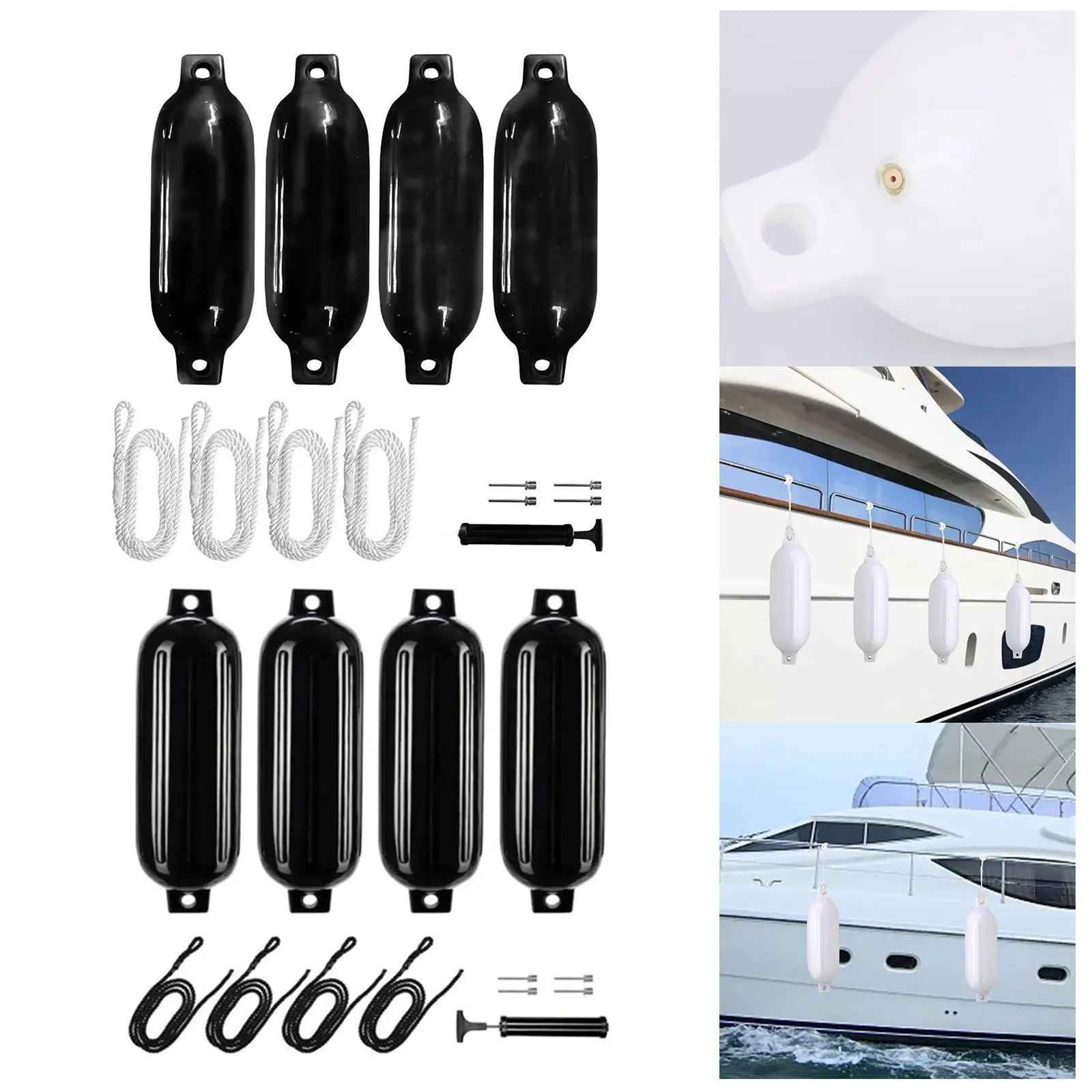 4x Boat Fenders 11x40cm 1 Air Pump Use to Yacht Fishing Boats Sailboats Shield Protection Accessories Inflatable Boat Fenders