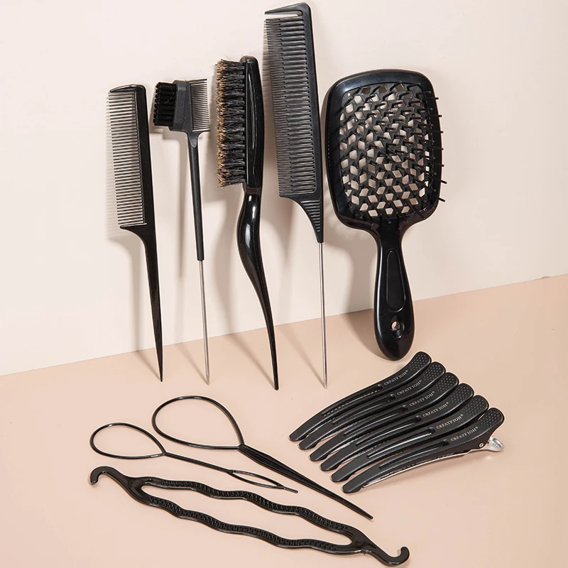 

14pcs/set Hair Styling Comb Set Teasing Hair Comb for DIY Braiding Rat Tail Combs Small Edge Brush Hair Tail Braid Tools Loop