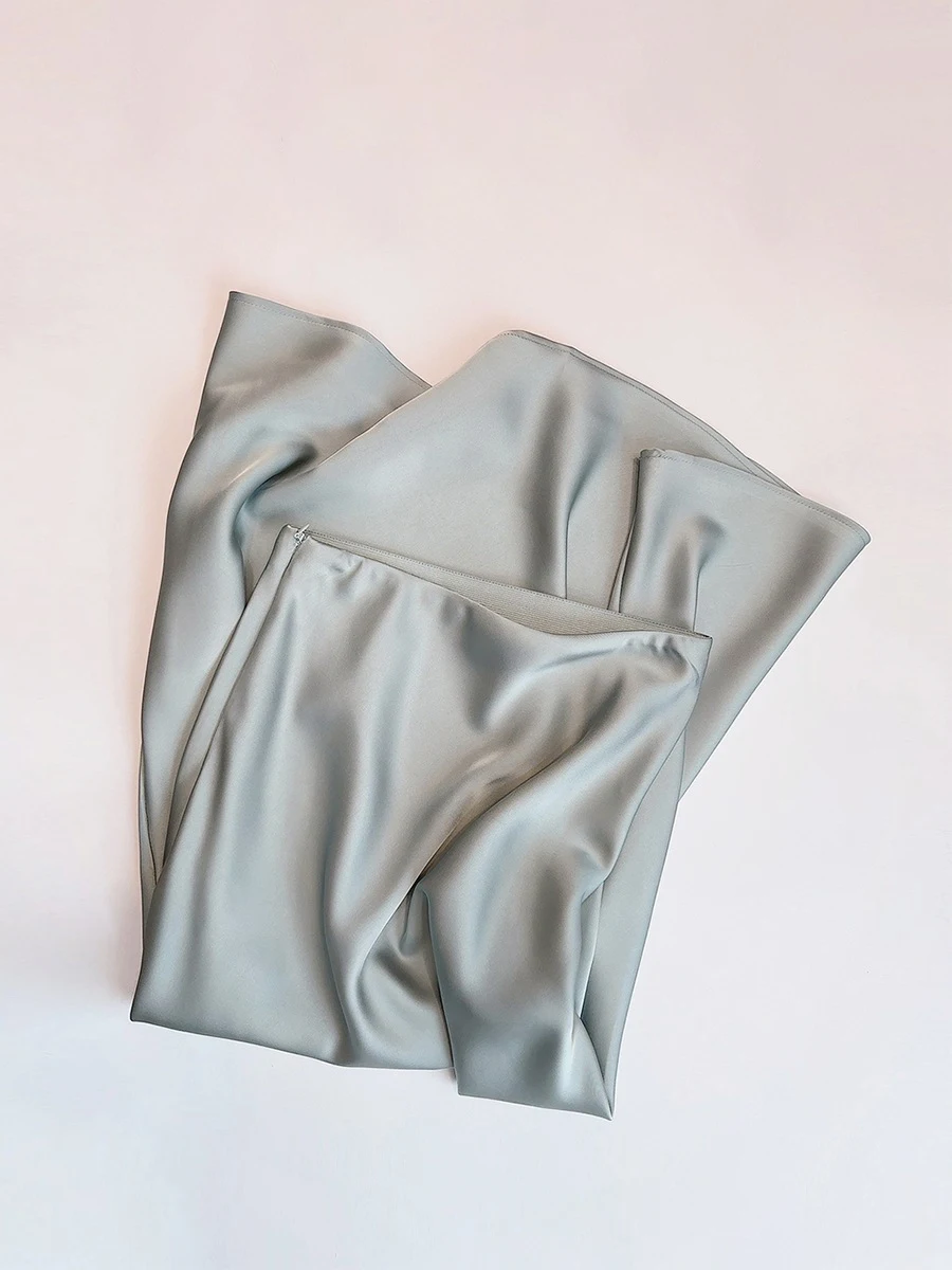 French temperament acetate satin draped bustier skirt female spring and summer solid color high-waisted package hip fishtail ski