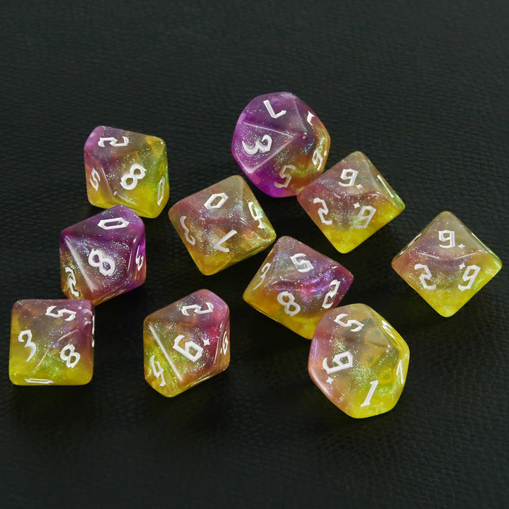 D10 Role Games Dice Role DND D10 Dice (0-9) Mixed Colours Glittery Effect Unique Retro Font Style For RPG Board Game Accessories