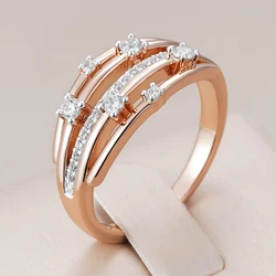 Kinel Luxury Natural Zircon 10mm Width Rings For Women 585 Rose Gold Silver Color Mix Setting Design Daily Bride Wedding Jewelry