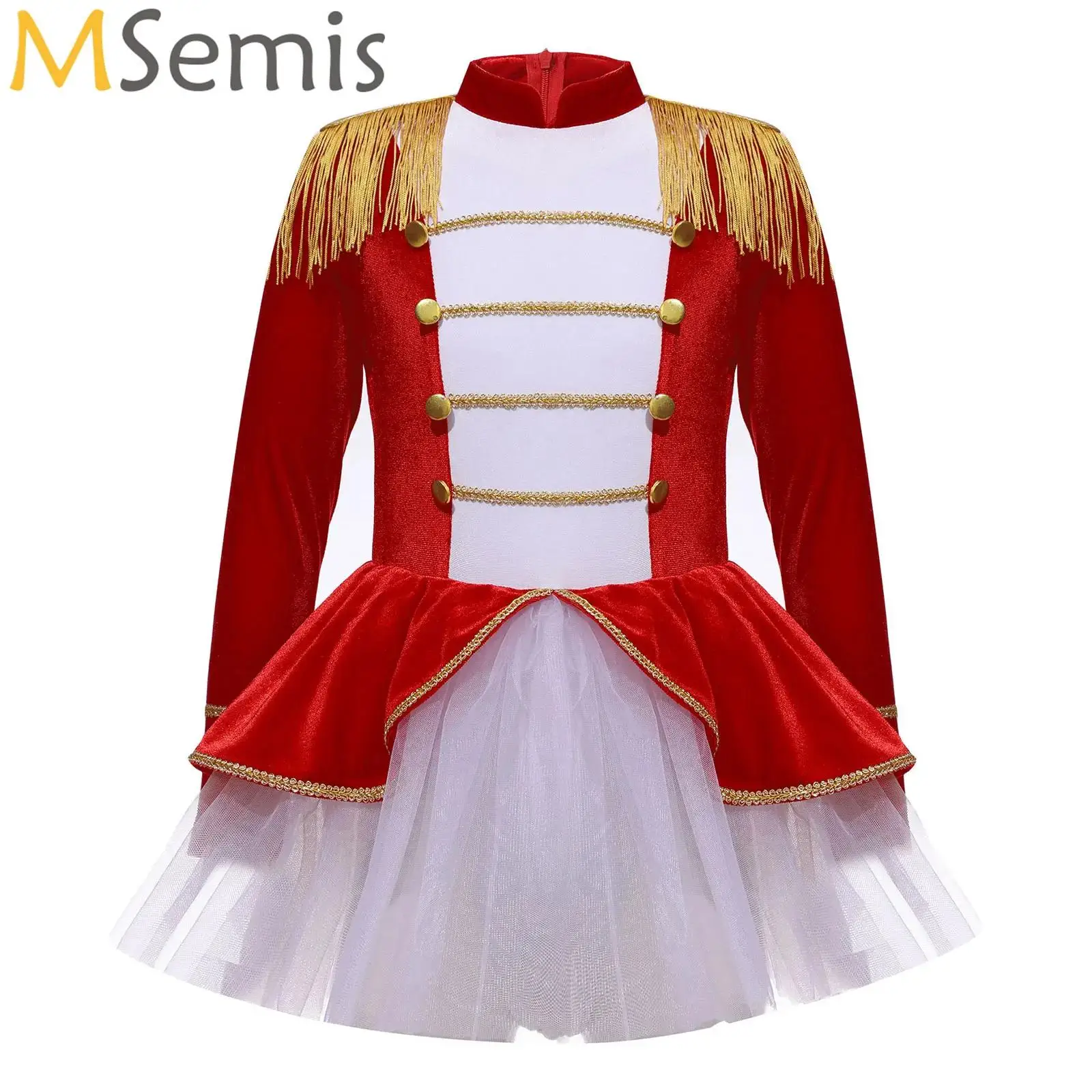 

Kids Girls Circus Ringmaster Costumes Carnival Party Halloween Princess Long Sleeve Tassel Tutu Leotard Dresses Ballet Dancewear