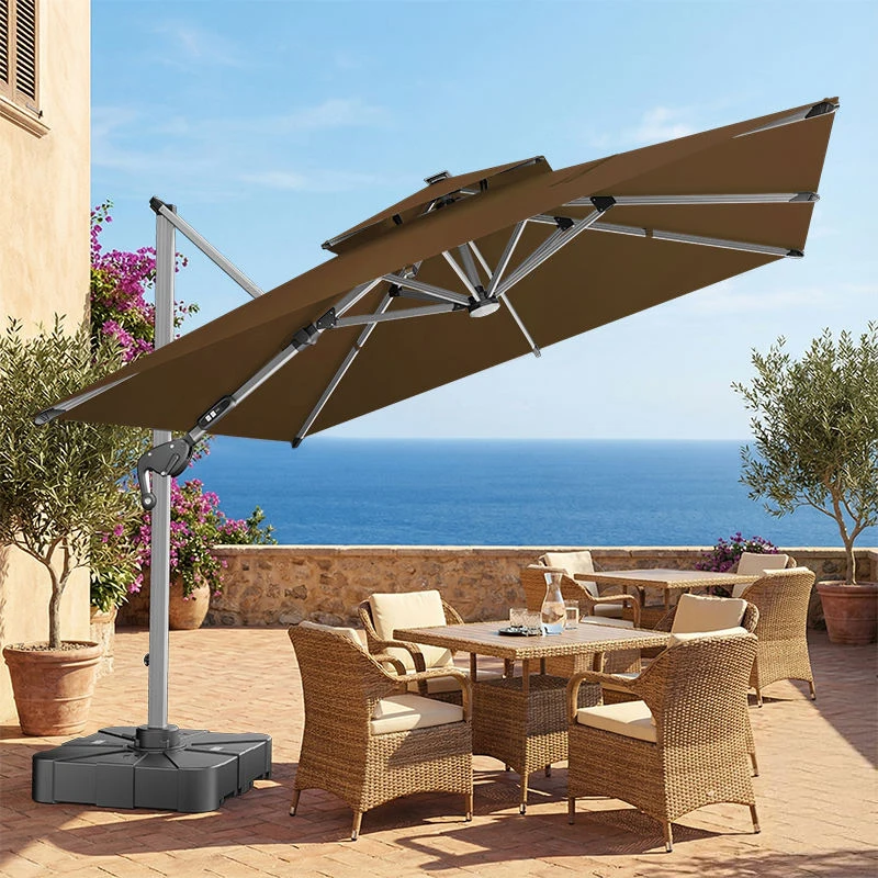Acrylic Patio Umbrella Foldable Waterproof Windproof Outdoor Parasol Restaurant Villa Garden Sunshade Cantilever Umbrella