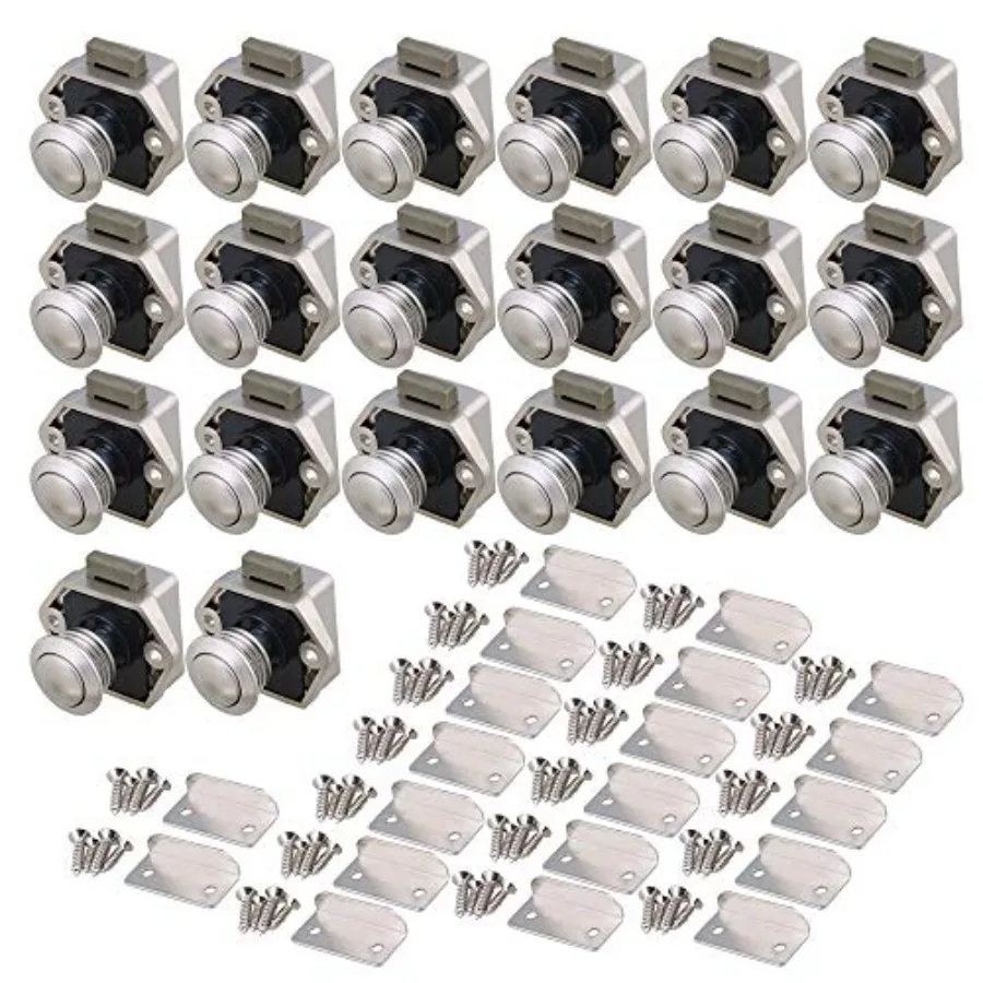 

Push Button Keyless Locks for RV Cupboard, Caravan Drawer Cabinets Stainless Steel, Black, 15-18mm Door Thickness, Set of 20