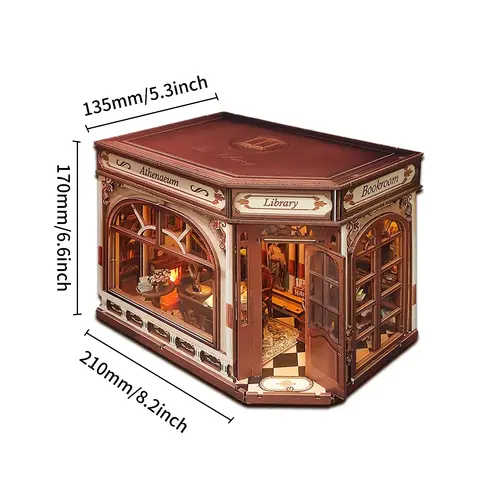 3D Wooden Puzzle for Adults Athena's Study of Wisdom Book Nook with Lights Model Kit Dollhouse DIY Miniature House Birthday and Christmas Gifts