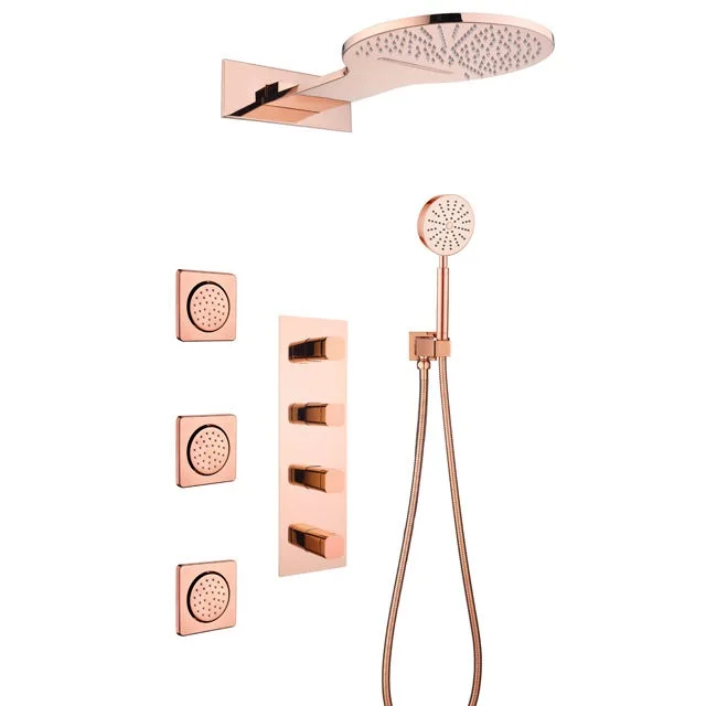

Роскошный гигиенический душевой набор Душевая система Латунные массажные форсунки для тела Современный скрытый душ с форсунками Черный и розовое золото