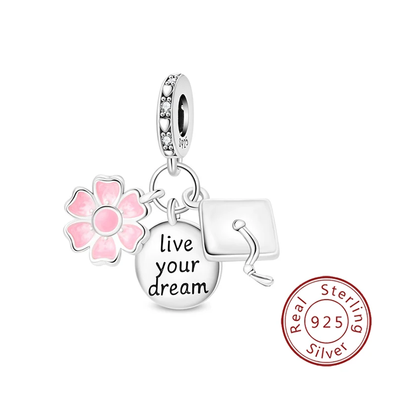 The new 925 sterling silver graduation theme beaded pendant, suitable for matching with snake chain bracelet, DIY bead jewelry s