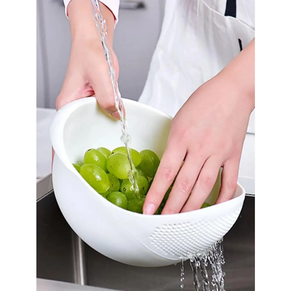 1PC-Silicone Colander Rice Bowl Drain Basket Fruit Bowl Washing Drain Basket with Handle Washing Basket Home Kitchen Organizer - view 3