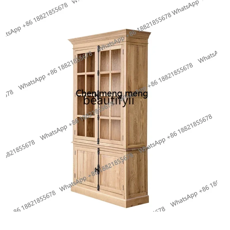 

xz1Solid wood oak American solid wood dining side cabinet Solid wood heaven and earth lock bookcase Glass door bookcase