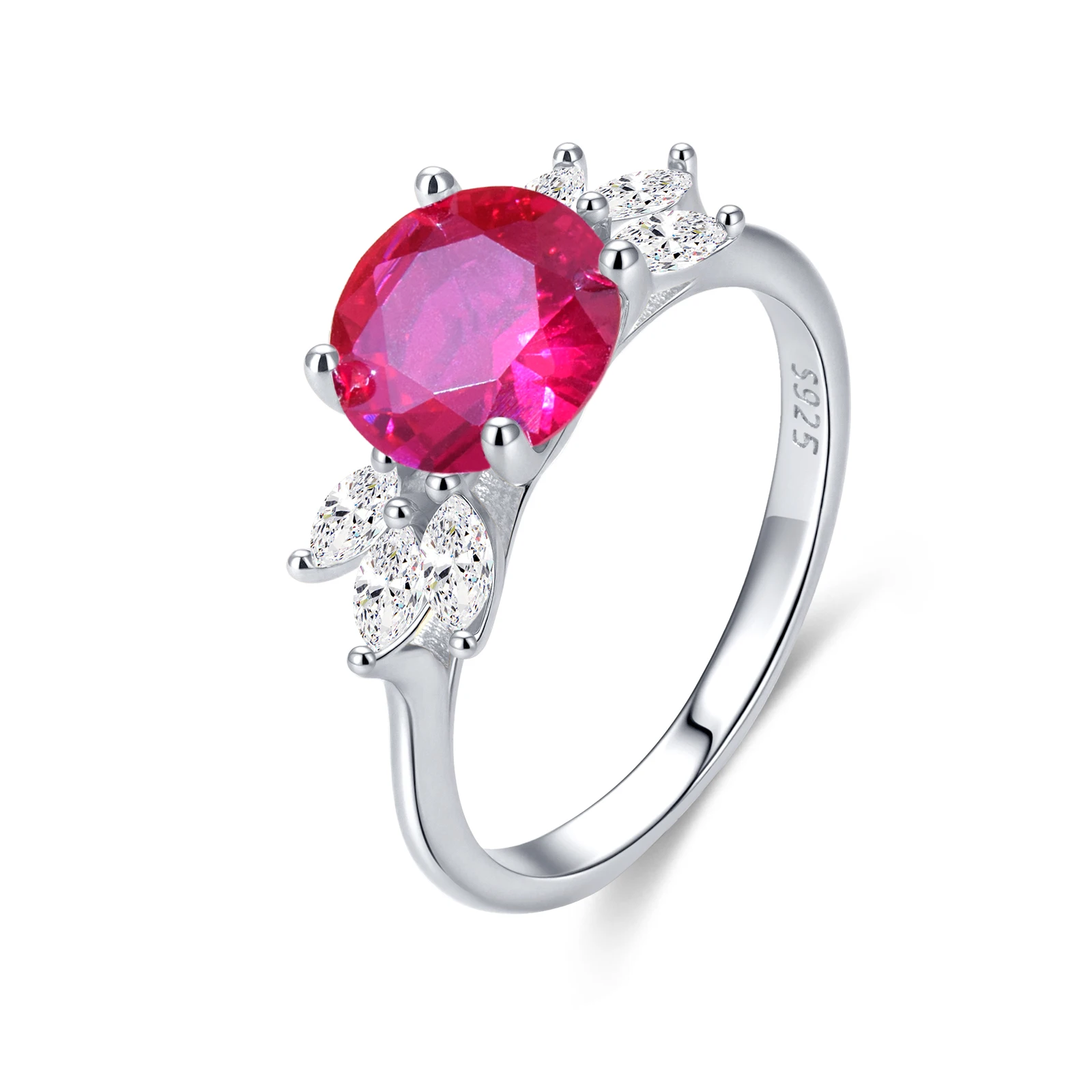 

PANQDIY 925 Sterling Silver Rose Red Round Zircon 8mm Main Stone Engagement Ring Jewelry Are Suitable for Women To Wear Gift