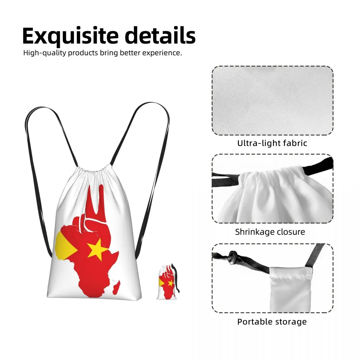 Tigray Peace Africa Proud Flag Ethiopian Tigray Drawstring Backpack Sports Gym Bag Portable Travel Drawstring Bag for Men Women