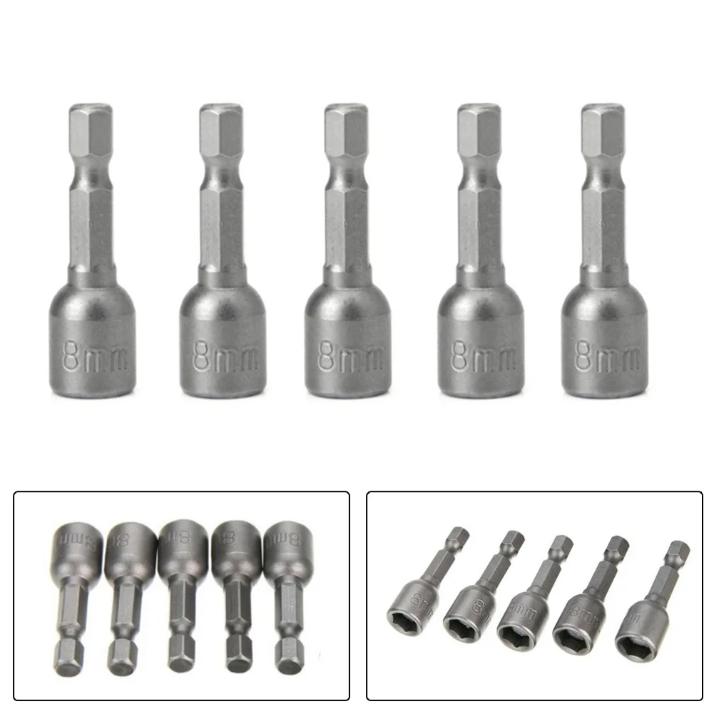 5pcs Socket Adapter Hex Drill Bit Magnetic Nut Driver Set 8mm 5/16\