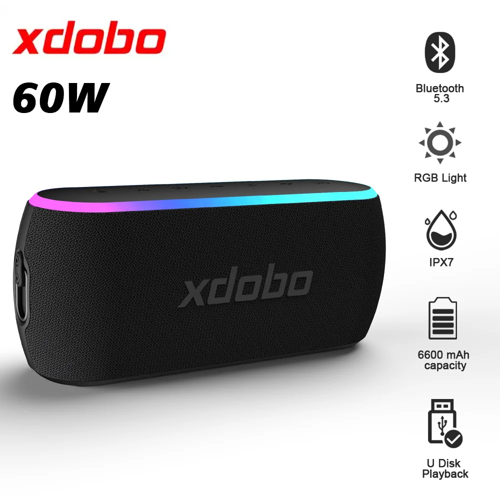 XDOBO X8III Bluetooth Speaker Wireless 60W Power Subwoofer Deep Bass RGB Light Outdoor Fun Camping Riding Hiking Party Music