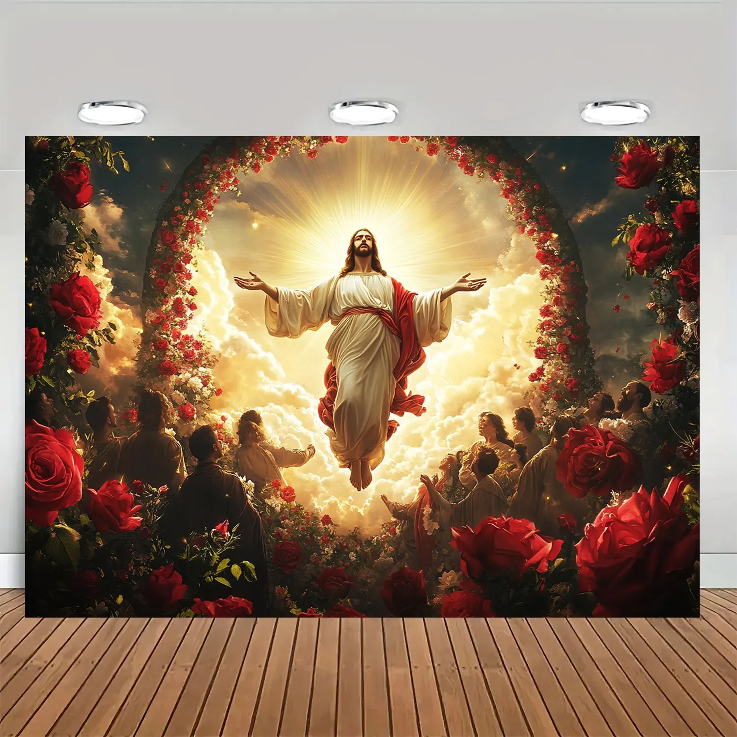 قطعة واحدة، نسيج القيامة يسوع، ديكور داخلي/خارجي، مع ثقوب وحبال، لا يتطلب كهرباء #3