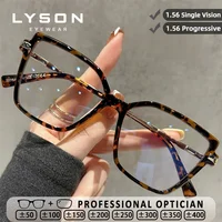 Gafas de Lectura Cuadradas de Moda LYSON, Gafas de Miopía con Marco Grande para Mujer, Gafas Progresivas con Protección Contra la Luz Azul