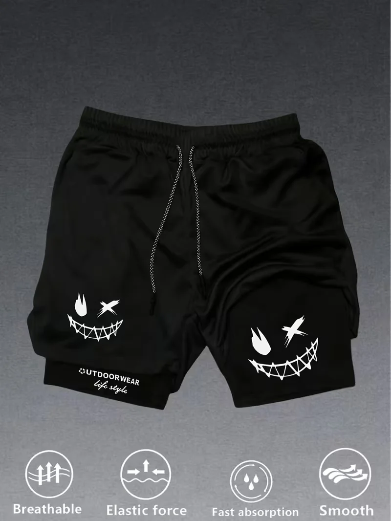 Men's summer breathable dual-purpose double-layer shorts with elastic compression and quick drying multifunctional sports shorts