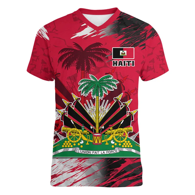 Haiti Independence Day T Shirt Men Cool 3d Printed Sports Tennis T-shirt V Neck Short Sleeve Tops Summer Football Tee Shirts