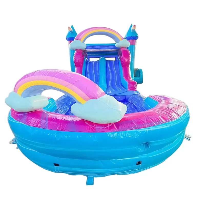 Commercial Grade Rainbow Inflatable Water Slide 10.6x4.8x3.9m Bounce House with Pool Durable PVC