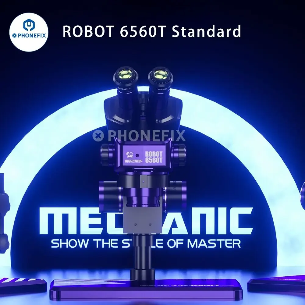 ميكانيكي 6560T-B11 6.5-60X التكبير متزامن التكبير المجهر إصلاح الهاتف الخليوي ثلاثي العينيات ستيريو أدوات مجهر الفيديو