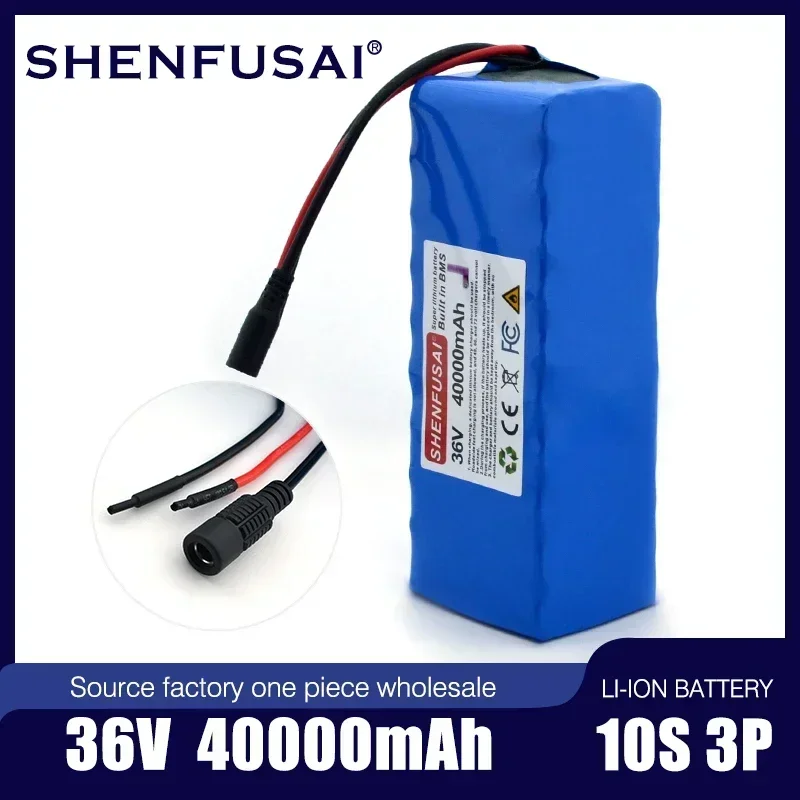 36V 10S3P 20Ah 550W High Power Capacity 42V 18650 Lithium Battery Pack 40000mAh Electric Bicycle Bicycle Scooter BMS+42v charger