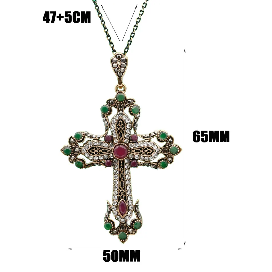 Sunspicems Vintage Flower Cross Necklace For Women Religious Jewelry Antique Gold Color Turkish Cross Pendant Necklace