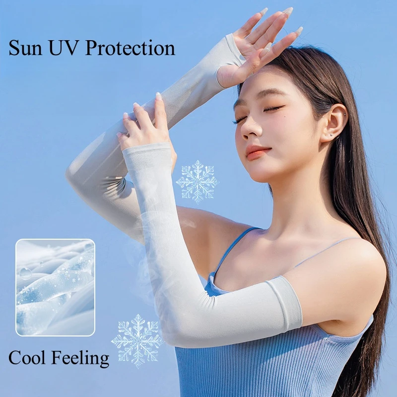 

Summer Ice Fabric Running Cycling Arm Sleeves Unisex Breathable Sun Protection Long Fingerless Cuffs Covers Outdoor