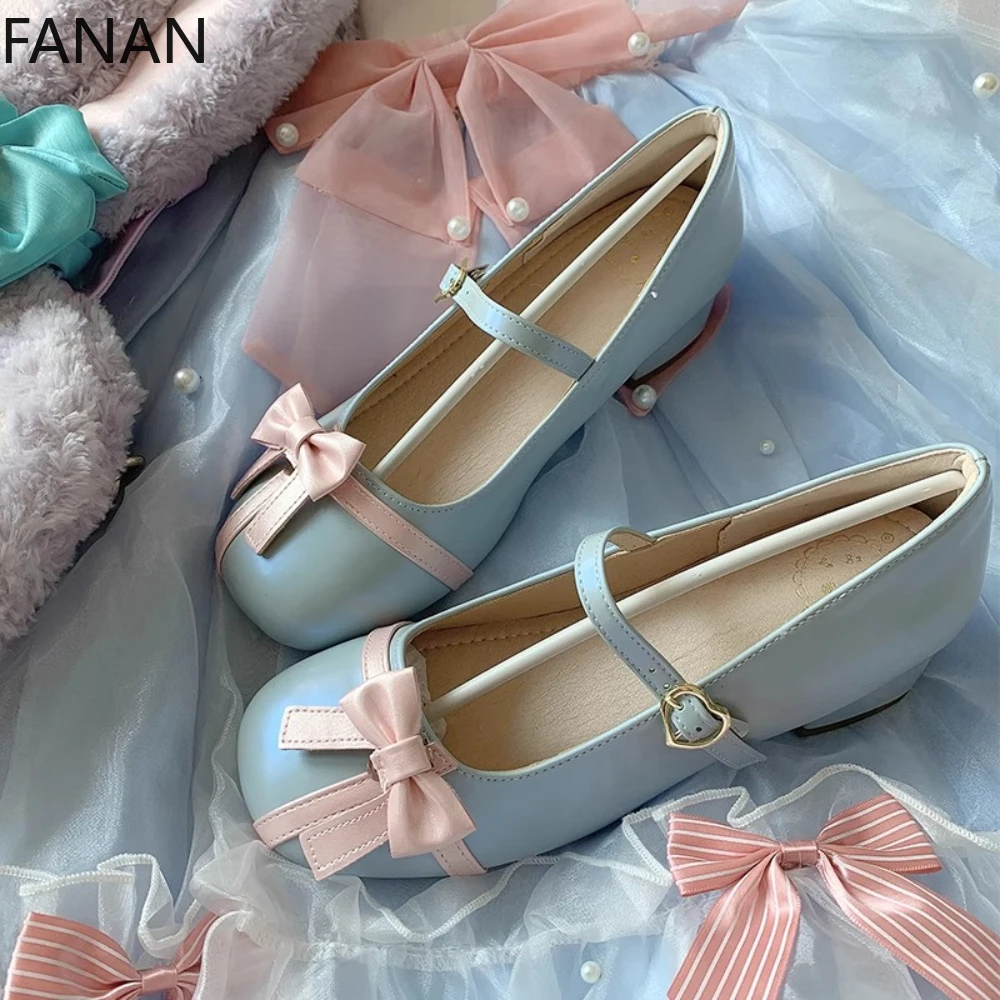 

Lolita Shoes for Women Round Toe Mid Heel Sweet Mary Jane Leather Shoes Cute Kawaii Casual Princess Platform Pumps