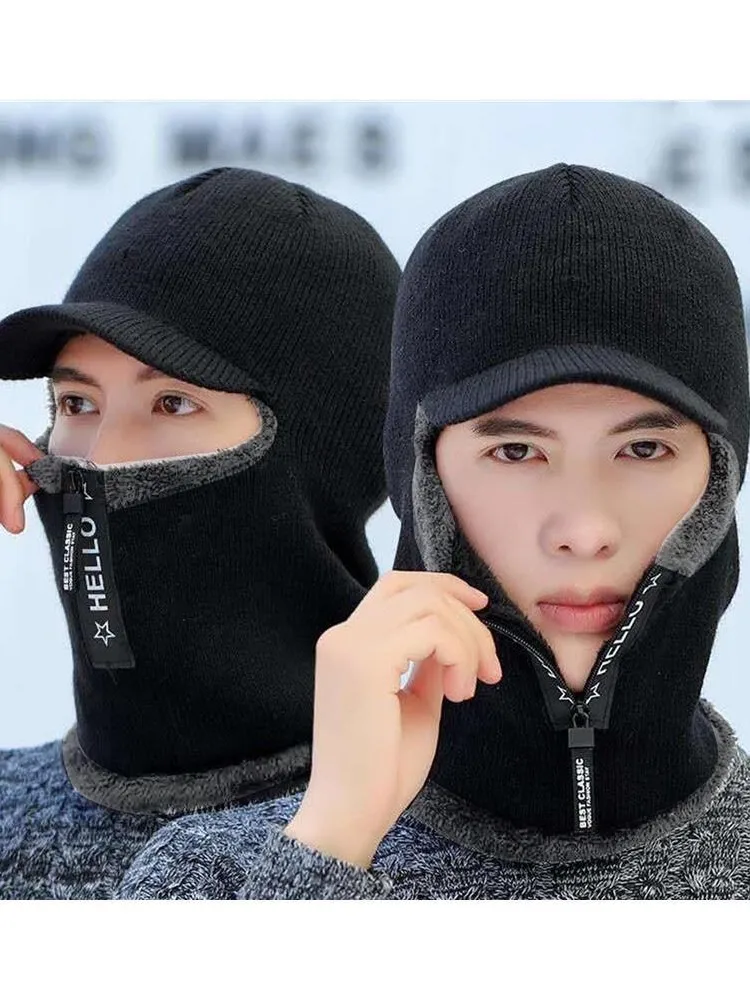 AliExpress NONE New Men Winter Warm Wool Hat Outdoor Ear Protection Hats Warm Thick Bicycle Knitted Capd Scarf Windproof Visors Cap