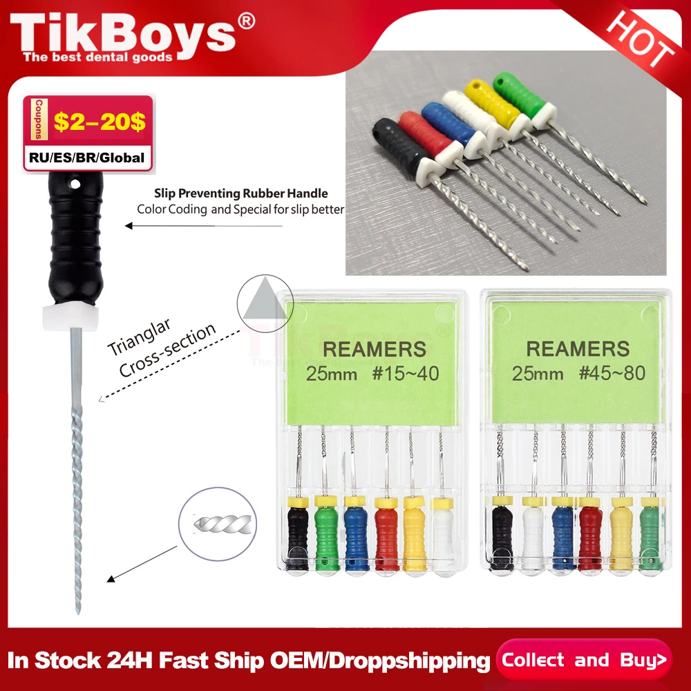 치과 근관 파일, K, R, H, S, P 파일 청소 바늘 리머, 뿌리 청소용 가시 브로치, 25mm, 팩당 6 개