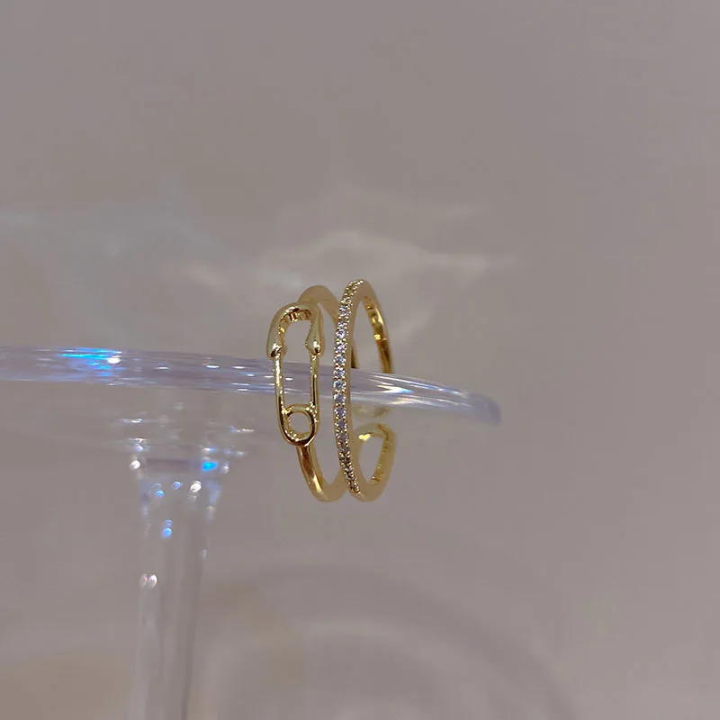 LIVVY Silver Color Pin Open Adjustable  Double Layer Ring  for Women Couple Fashion Shine  Zircon  Jewelry Gifts