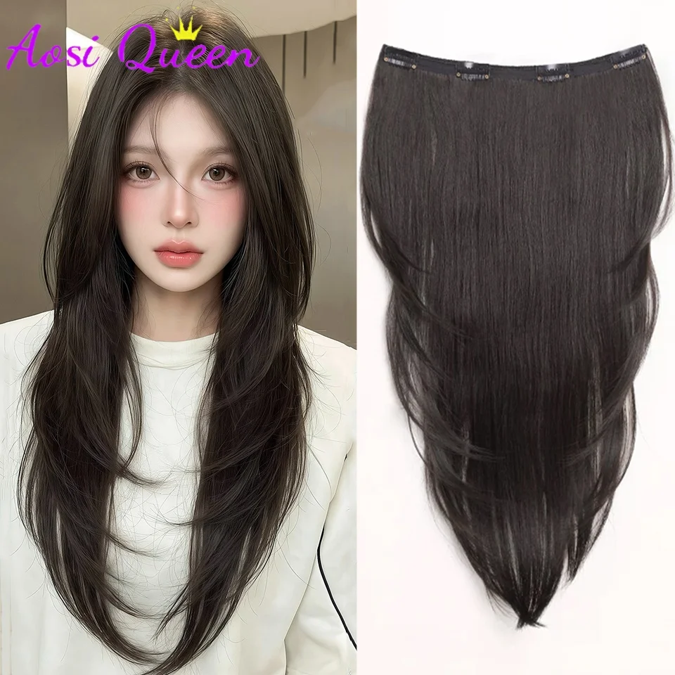 AOSIQUEEN Synthetic High-layer Inward Curl Hair Extensions for Women One-Piece Ultra-thin Invisible Long Straight Hair Extension