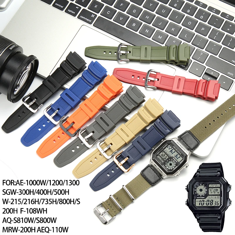 Rubber Strap For Casio AE-1000W SGW-300 400 500 W-800H W-215 Replacement Watch Band Men's Waterproof Sports Bracelet Wristband