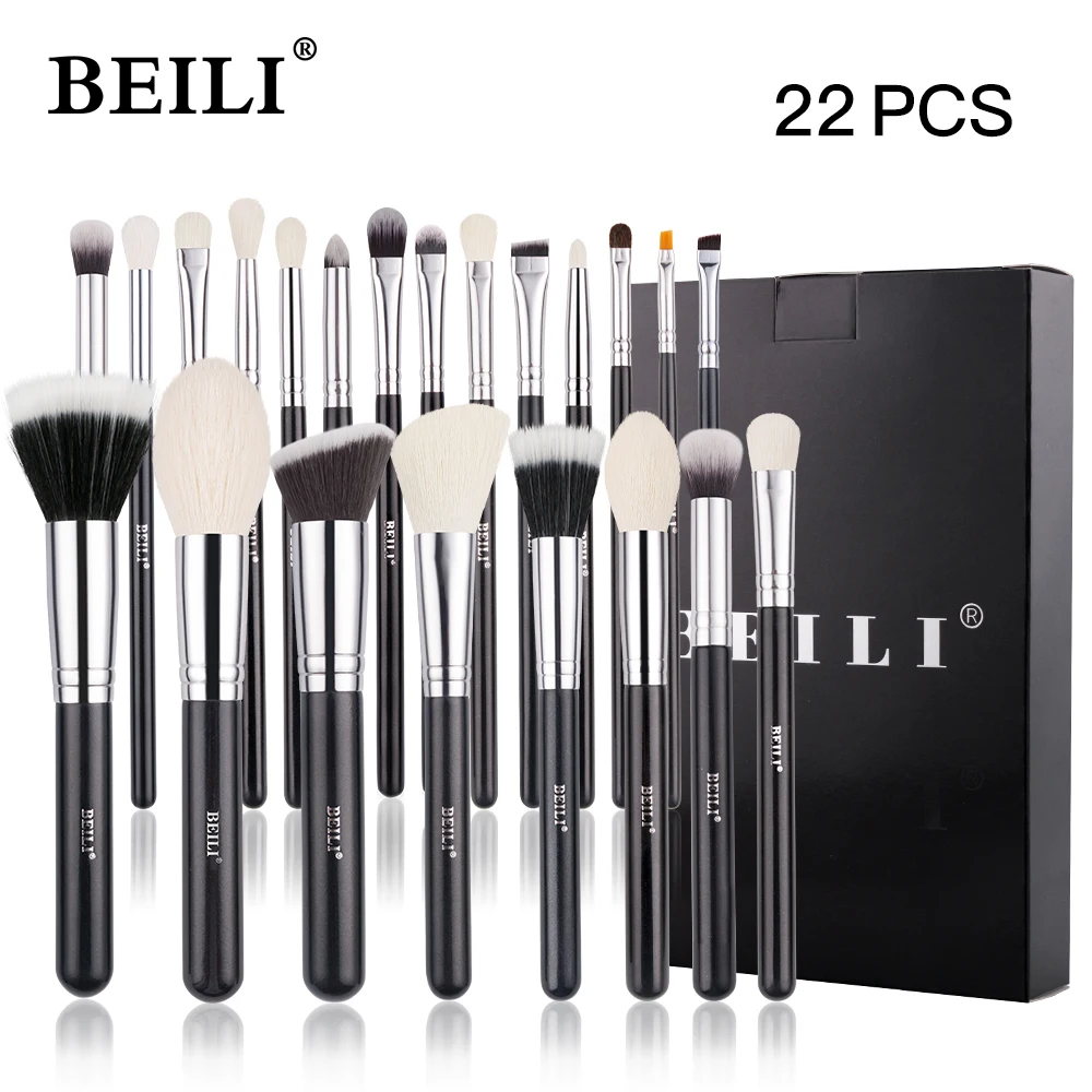 BEILI Professional 22-25pcs Makeup Brushes Set Natural Goat hair Powder Foundation Eyeshadow Make Up Tool pinceaux de maquillage