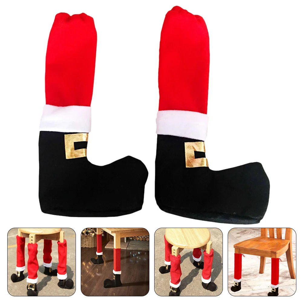 

2pcs Christmas Chair Leg Covers Santa Claus Feet Caps Dining Room Furniture Leg Floor Protectors Xmas Chair Feet Covers