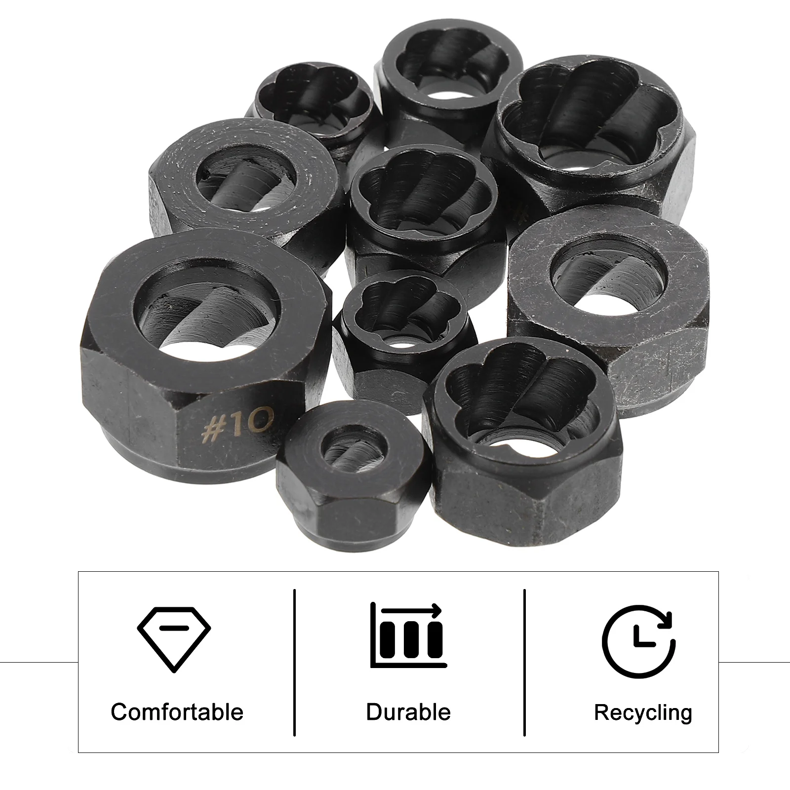 

10Pcs Bolt Nut Extractor Set Premium Durable Nut Remover Tools for Removing Broken Nuts Bolts Repair Use Bolt Remover Set