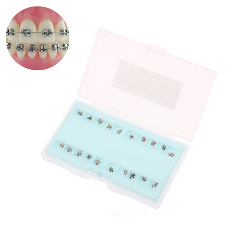 20Pcs/set Dental Orthodontic Spherical Brackets Metal Self-ligating Braces Bottom Sandblasting Laser Mark Orthodontist Materiale