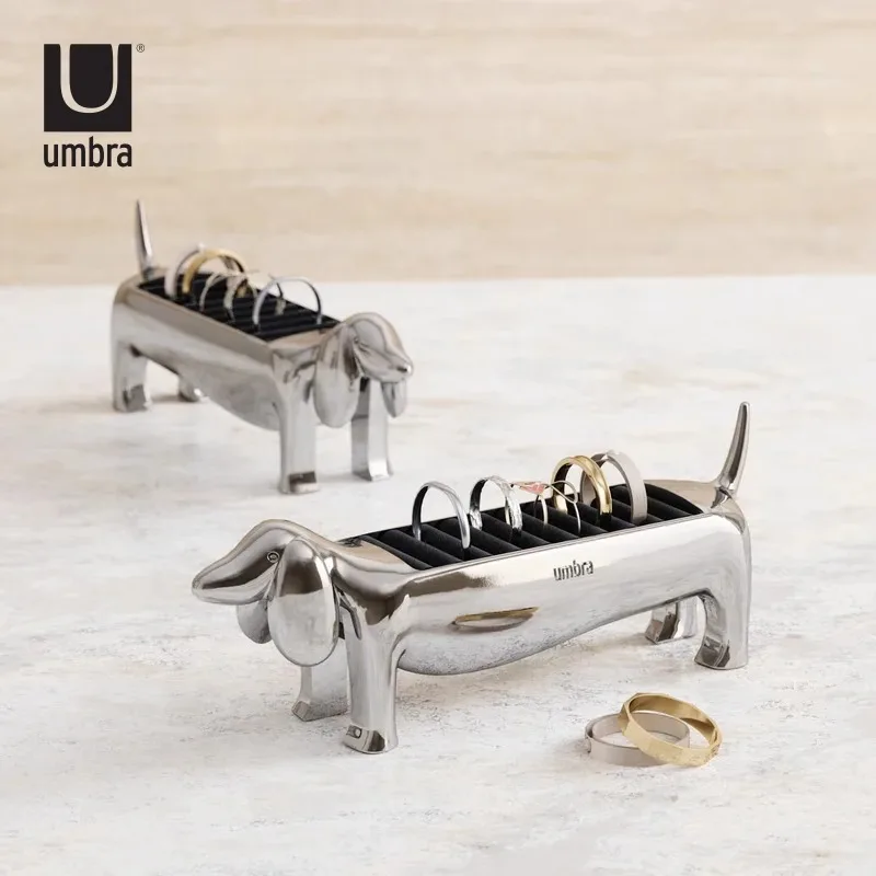 creative-umbra-sausage-dog-ring-holder-jewelry-display-stand-cute-small-accories-storage-decorative-item-metal-material