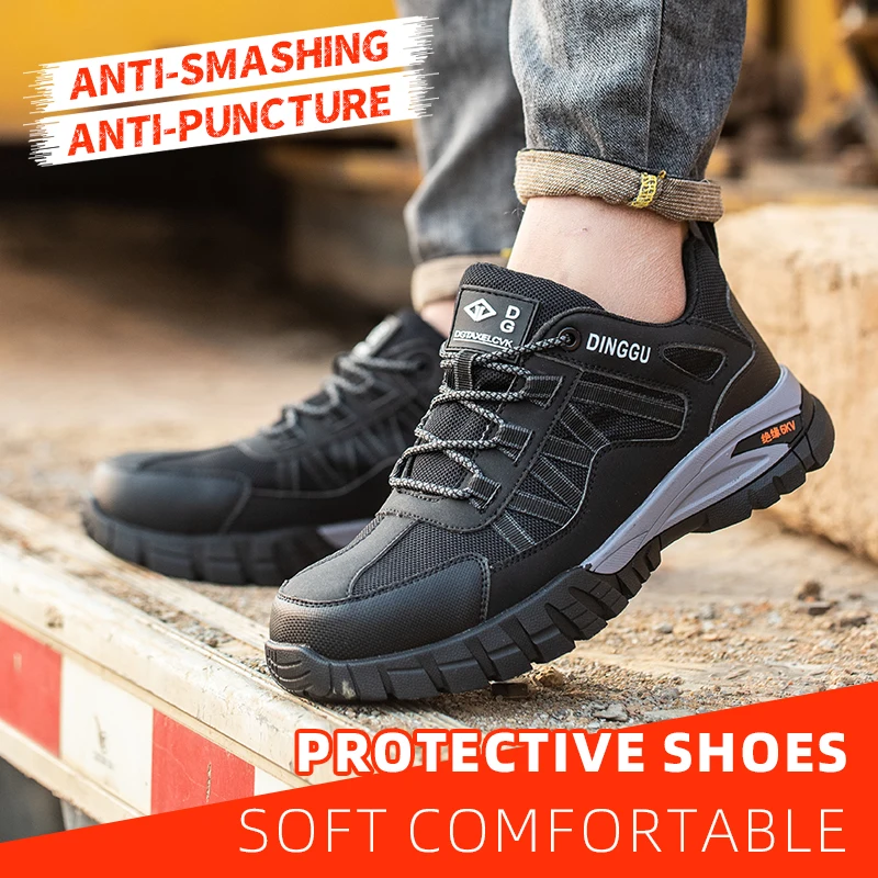 Fashion Men's Safety Work Shoes, Sporty Steel Toe Sneakers, Lightweight Breathable Puncture Resistant Shoes, Non-slip Outdoor Construction Footwear Men's Work Safety Shoes, Anti-slip and Durable Functional Work Shoes for Men