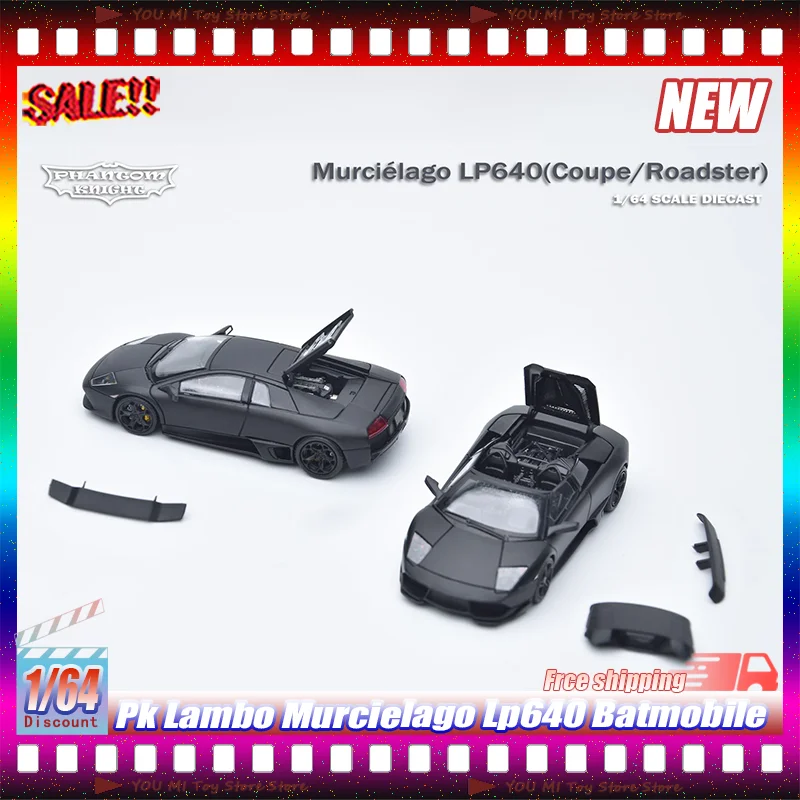 

Масштабная модель автомобиля 1:64 Phantom Knight Pk Lambo Murcielago LP640 Batmobile, имитация, литая под давлением, из сплава, миниатюрная, на заказ, игрушка, подарок, украшение