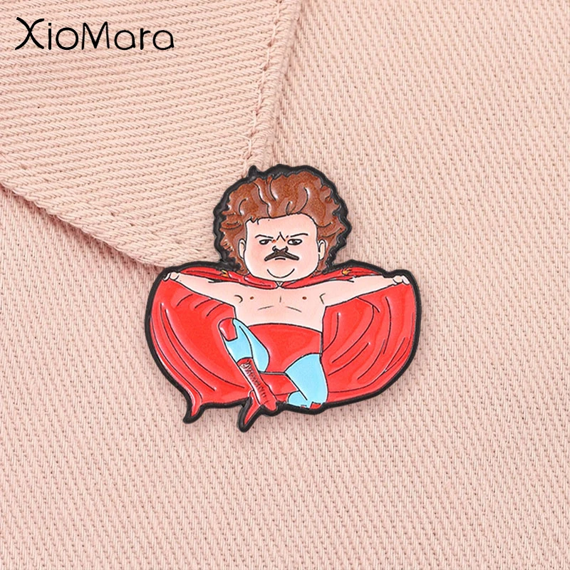 Comedy Movie Characters Badge Funny Figure Red Cape Wrestler Enamel Pin Jewelry Accessories Gift for Friends