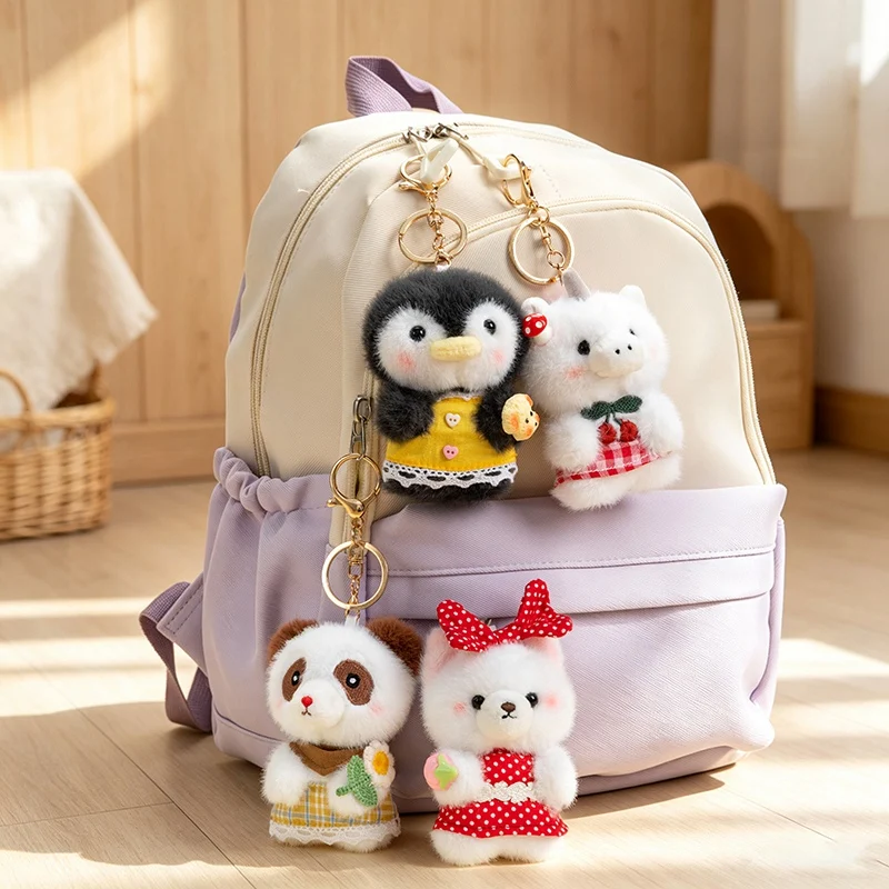10cm Cartoon Sweet Animal Plush Pendant Stuffed Penguin Pig Bear Panda Keychain Decor Plushie for Bag Gift