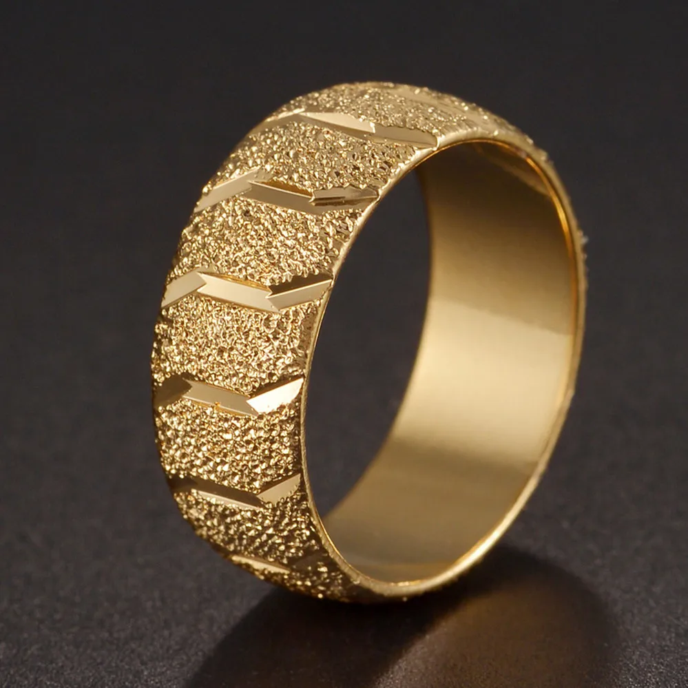 Fashion Wide High Quality Frosted Tire Ring Gold Color Stainless Steel Women Wedding Engagement Ring Jewelry