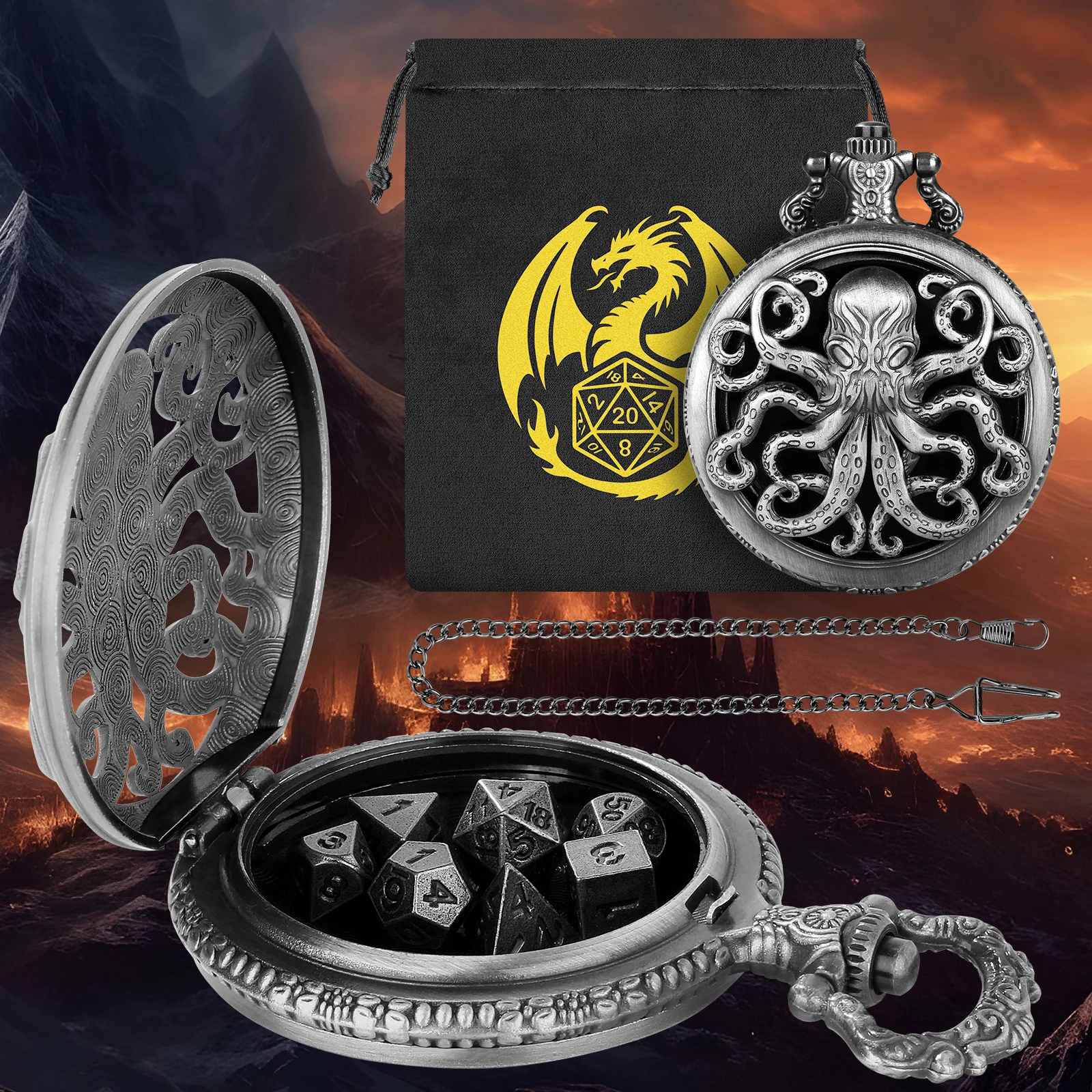 

Набор из 5 винтажных металлических кубиков в форме осьминога в стиле панк, миниатюрные многогранные кубики, подвеска-брелок, подарок для любителей настольных игр