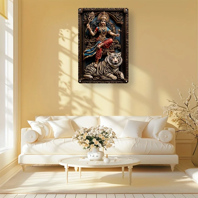 Durga Goddess Square Aluminum Sign - Versatile Decor for Home, Bar, Kitchen & More, Room Decoration, Decorative Wall Poster