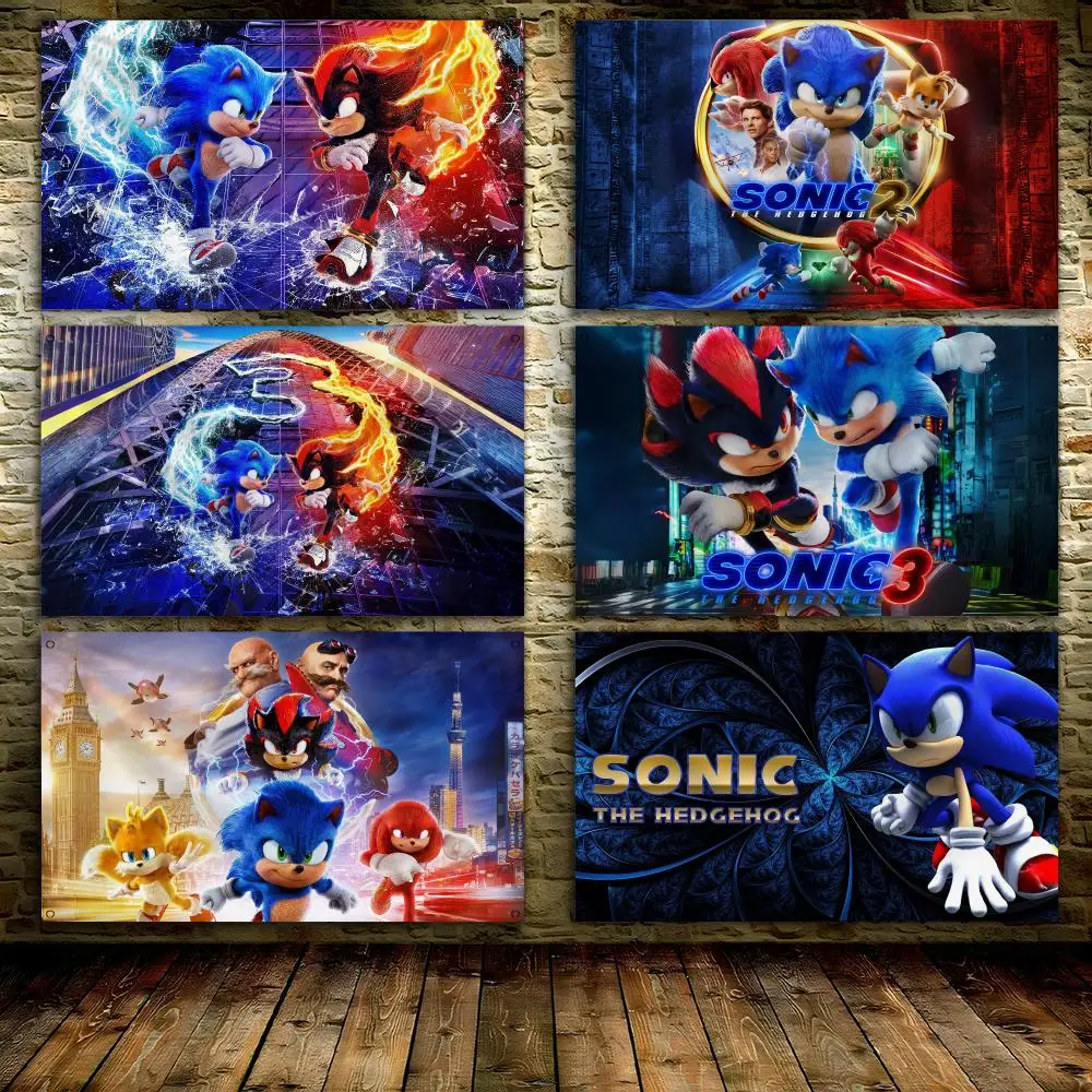 S-SonicS Anime Classic Movie Flags 3x5 Ft Custom Banner For Garage Door Room Decor Wall Out Decoration With Metal Buckle