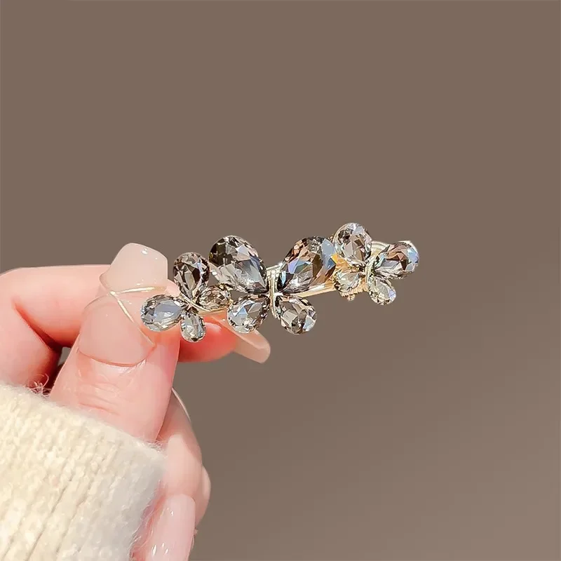 Fee Schwarz Kristall Schmetterling Haar Clip Exquisite frauen Pony Seite Clip Metall Entenschnabel Clip Haarnadel Koreanische Haar Zubehör