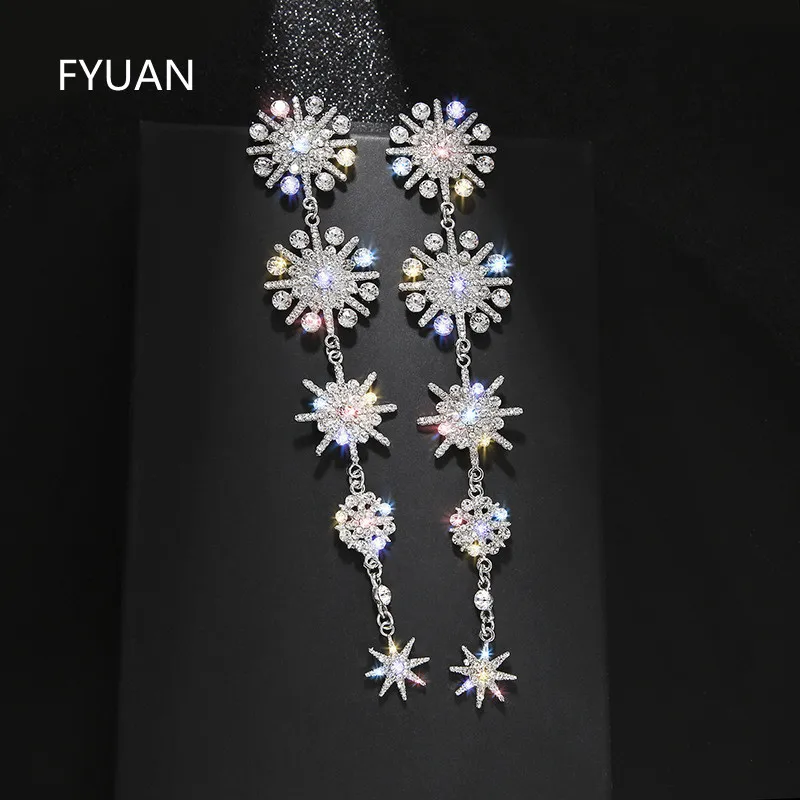 

Серьги-подвески женские FYUAN Shine, стразы в виде снежинок, звезд, кристаллов, Свадьба Помолвка, ювелирные изделия, подарок